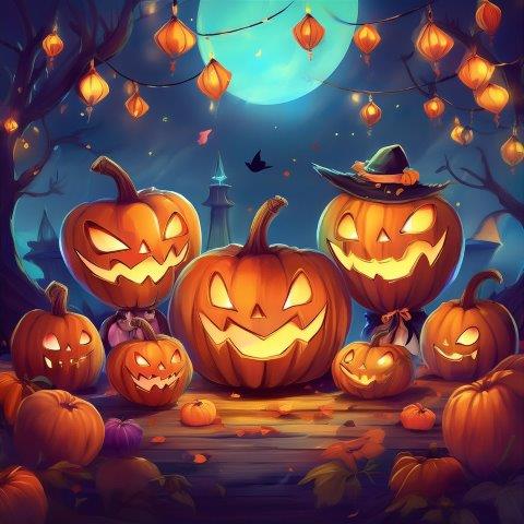 賑やかなハロウィーンのイラスト