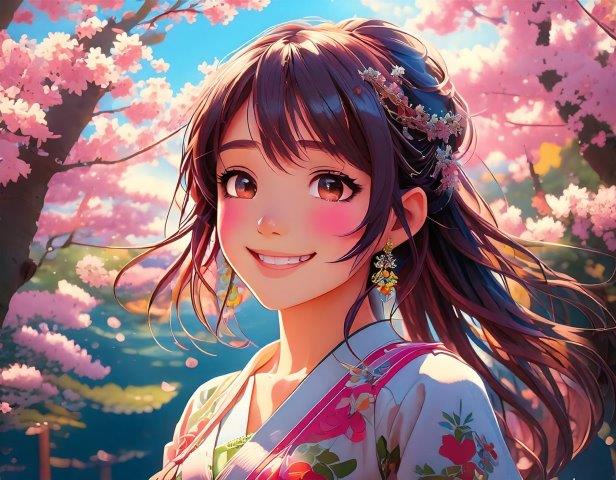 春、桜背景の人物イラスト素材01