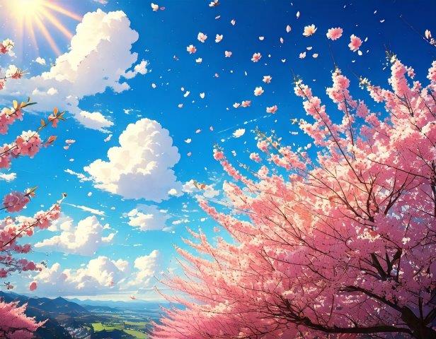 青空と春風と満開の桜１